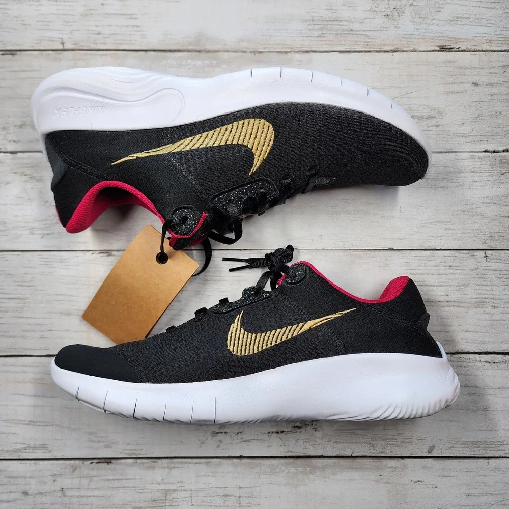 Sz 12 WMNS(Men 10.5) NIKE Flex Experience RN 11 NN Blk/Metallic Gold‎ DD9283 011